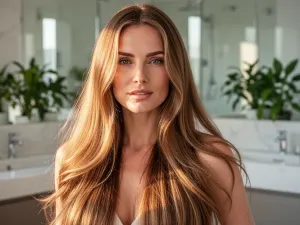 Kobieta z modną fryzurą pixie, która optycznie wysmukla okrągłą twarz, prezentując się w eleganckim, profesjonalnym stylu.