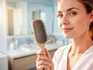 Uśmiechnięta kobieta z kręconym bobem o wyraźnym skręcie w jasnym, nowoczesnym salonie fryzjerskim.