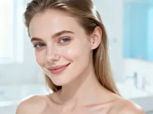 Stylistka nakłada profesjonalny toner na lśniące, srebrzyste włosy klientki w nowoczesnym salonie fryzjerskim.