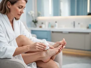 Kobieta w butiku trzyma metkę z rozmiarem odzieży, sprawdzając oznaczenia na ubraniach.