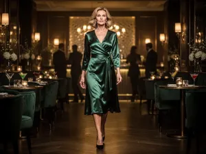 Kobieta wykonująca szybki i elegancki kok przed lustrem w przytulnej sypialni. Idealna inspiracja dla codziennej fryzury.