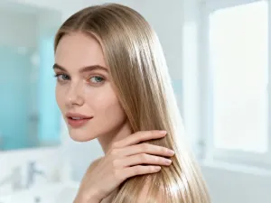 Fryzjerka nakłada farbę pędzlem na rozjaśnione włosy klientki w profesjonalnym salonie fryzjerskim.